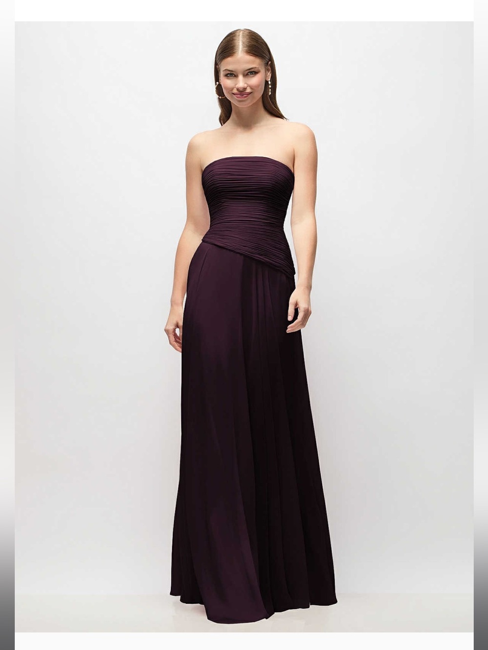 Dessy Collection Strapless Pleated Chiffon Gown in Plum- NWT